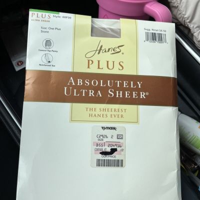 Hanes Plus One Plus Style 00P30 Absolutely Ultra Sheer Panty Hose Stone Control